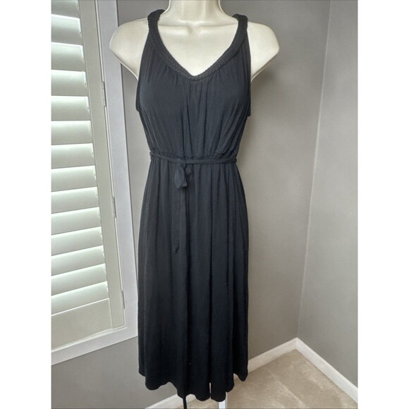 Liz Lange black maternity dress size large sleeveless V Neck Belted Braided Neck - Picture 4 of 8